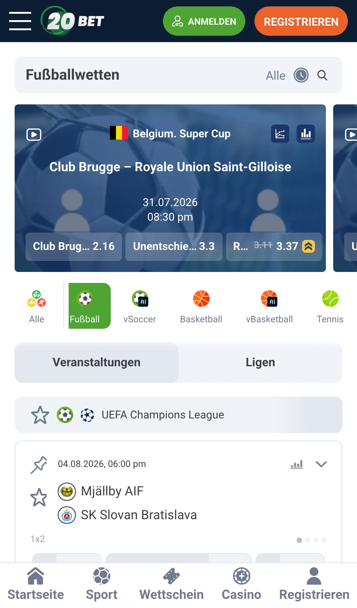 20Bet Sportwetten mobil