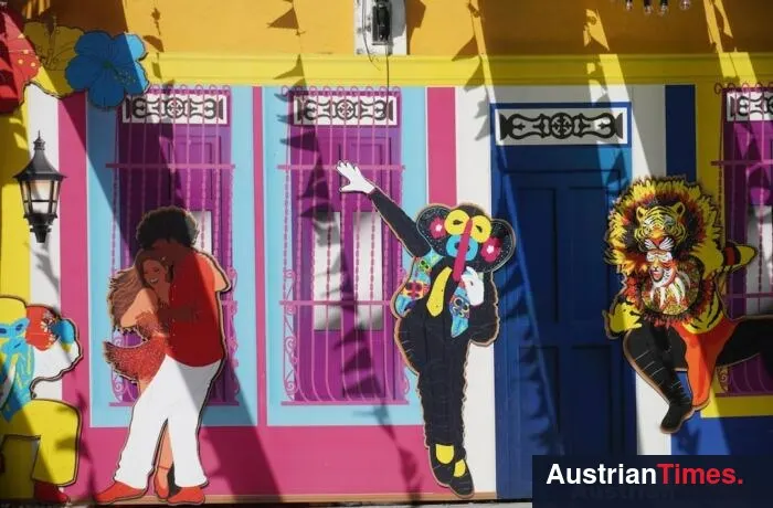 Colorful mural with cartoon elephants