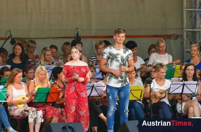 Young singers perform on stage