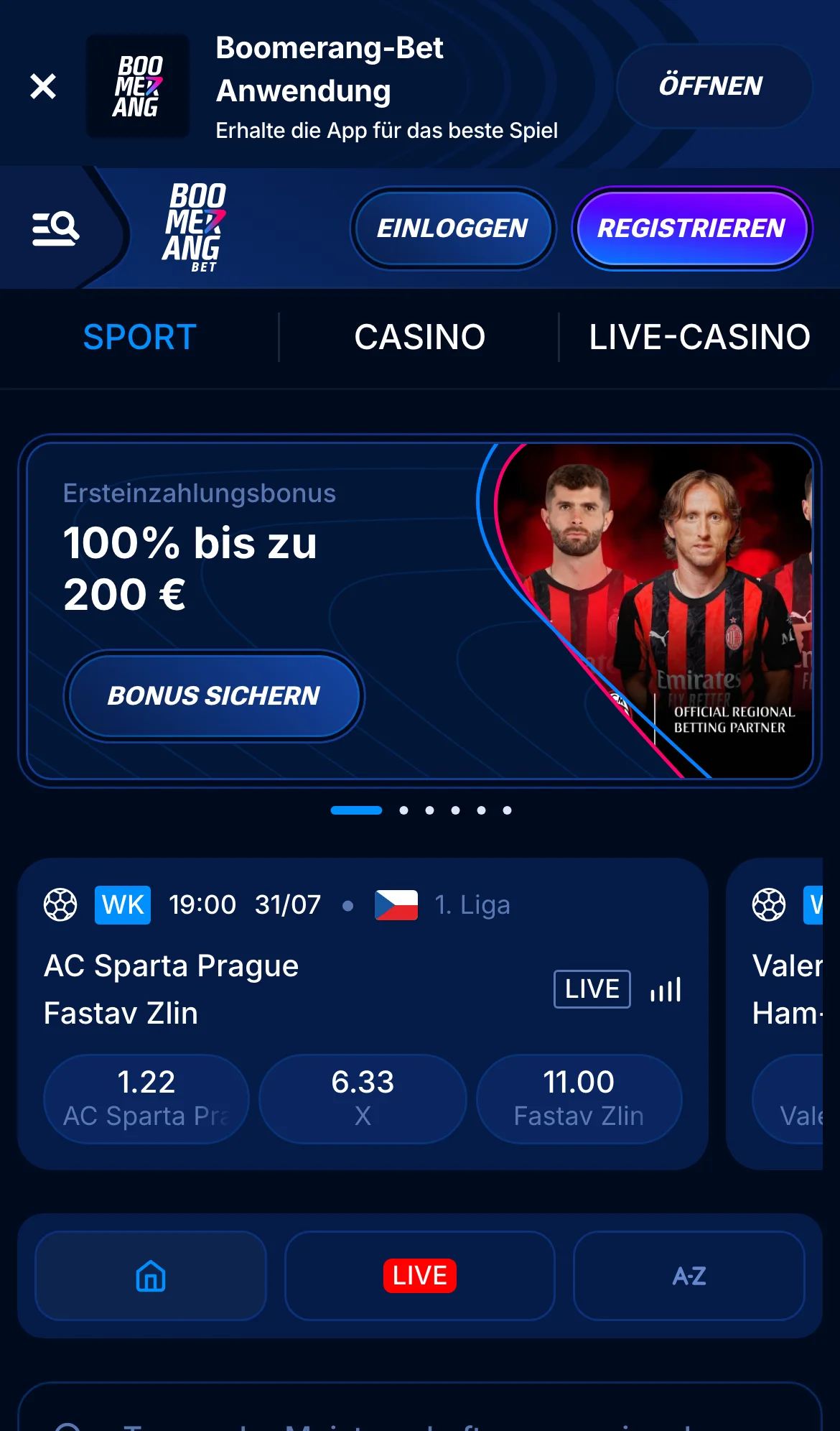 Boomerang Bet Fußballwetten mobil