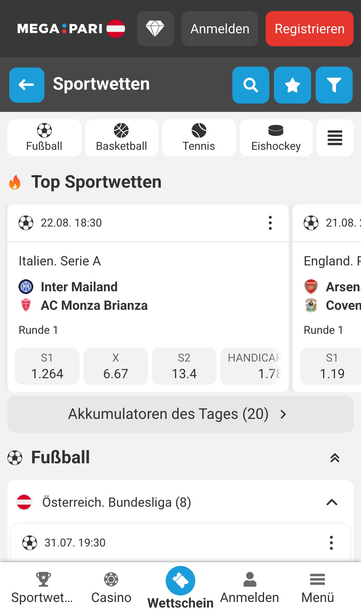 MegaPari Sportwetten mobil