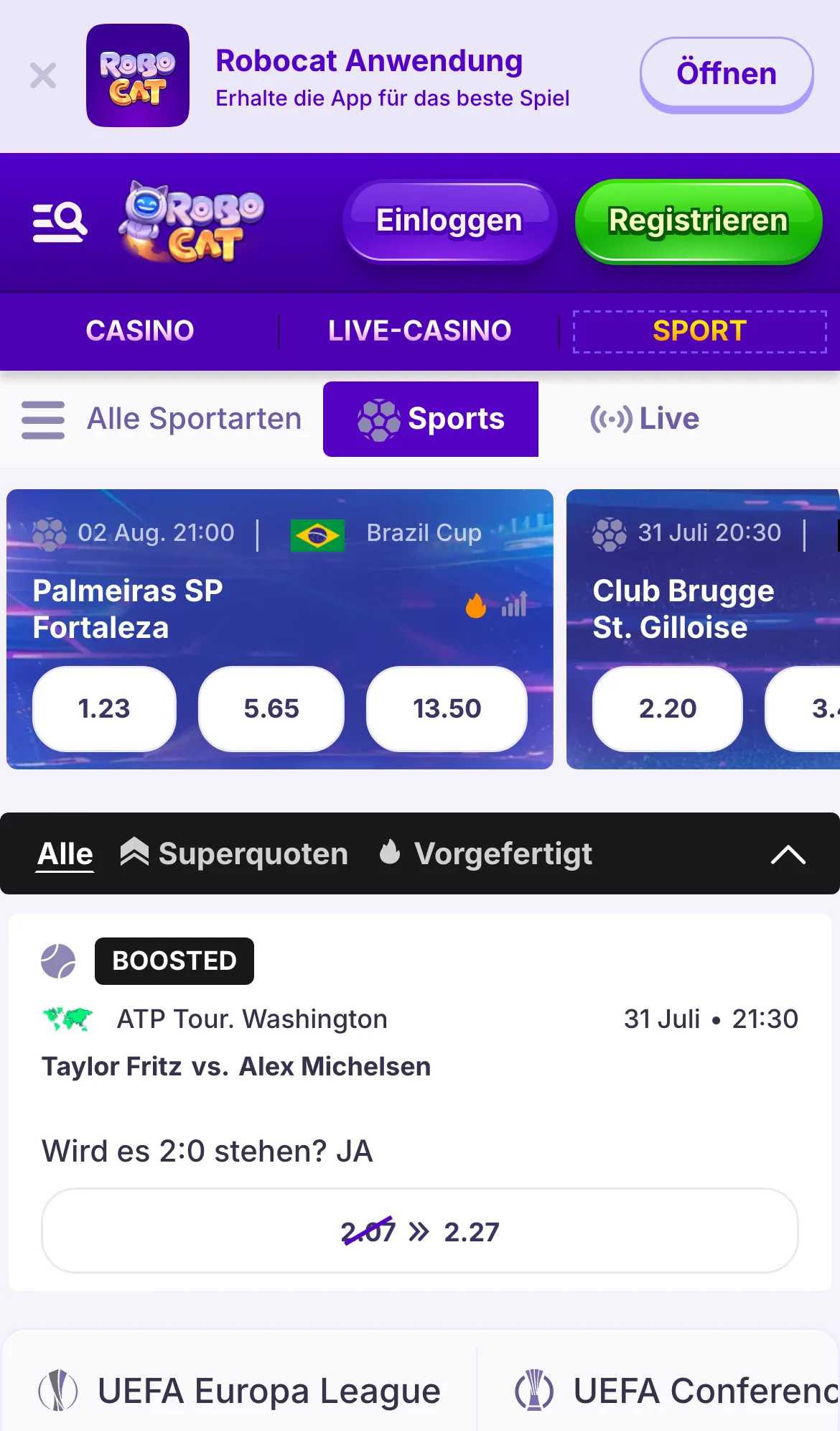 Robocat Sportwetten mobil